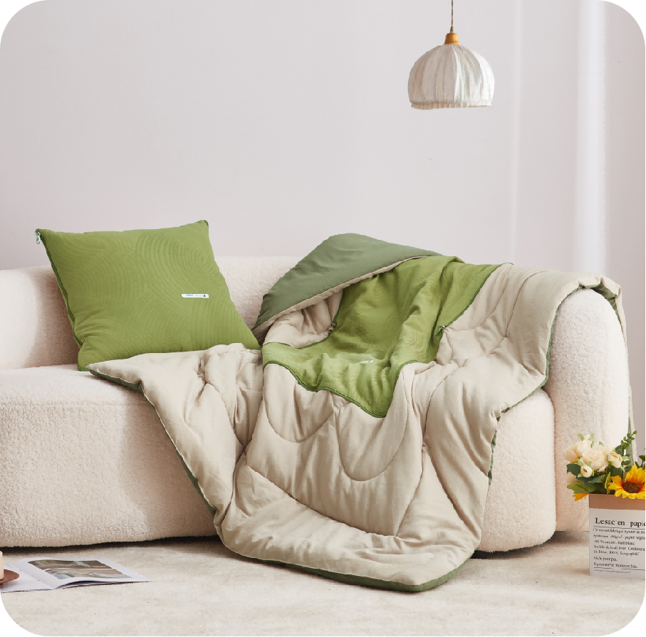 不染砂洗提花抱枕被-只此綠 TQ-J69